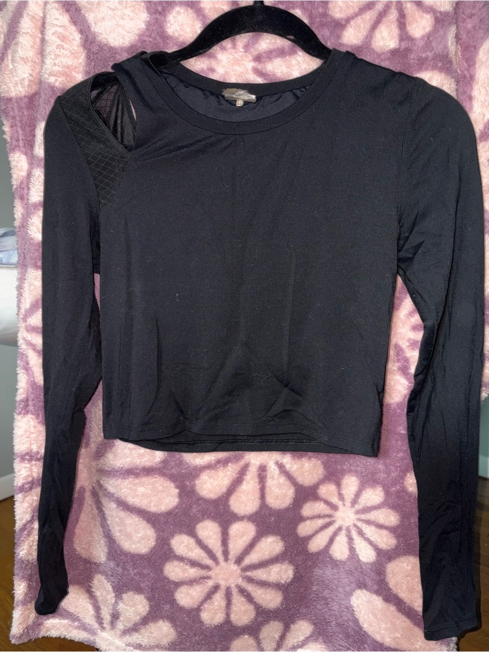 Calia Black Long-Sleeve Asymmetric Cutout Crop Top